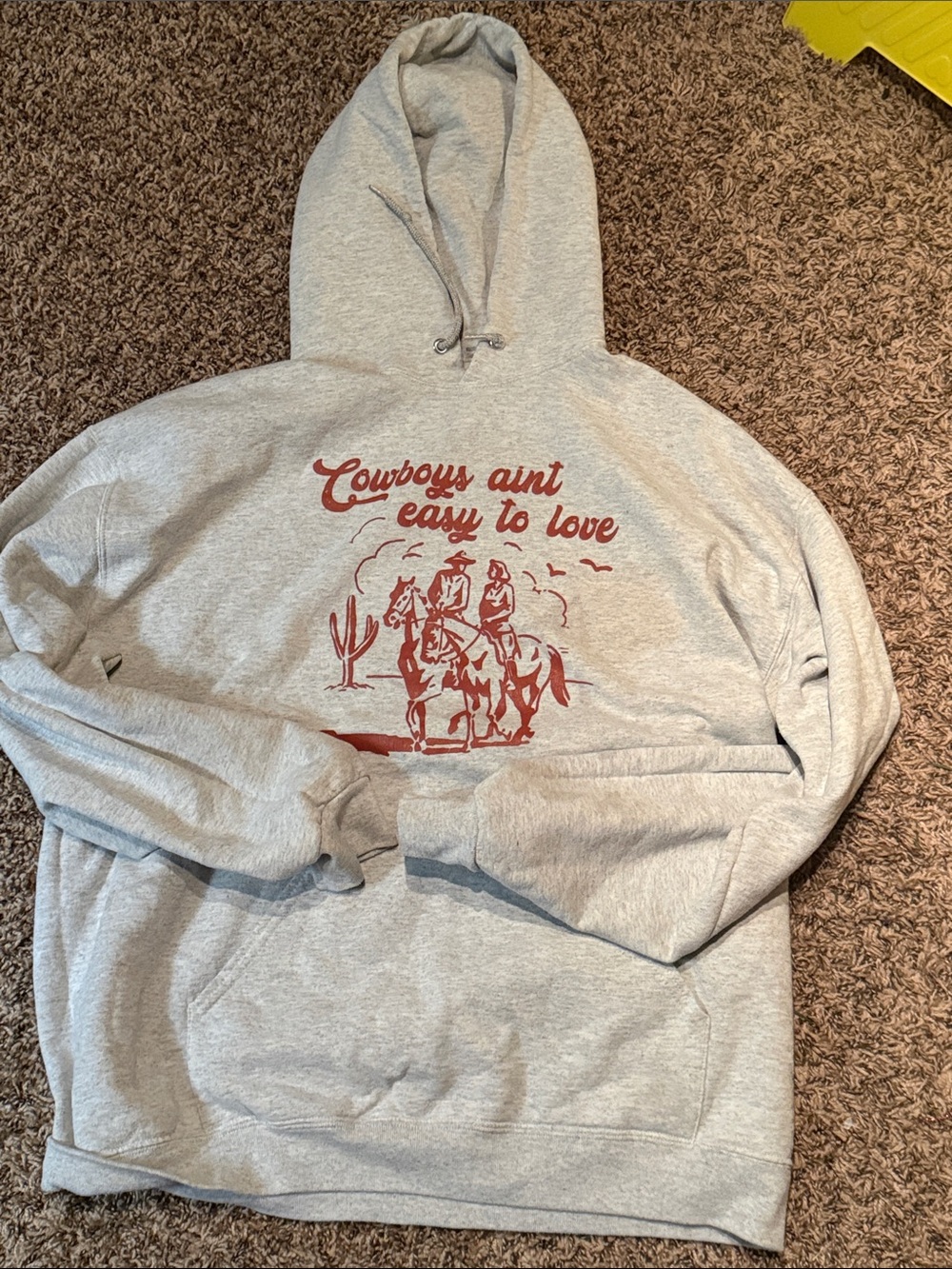 Light Gray Pullover Hoodie with Red Western Graphic